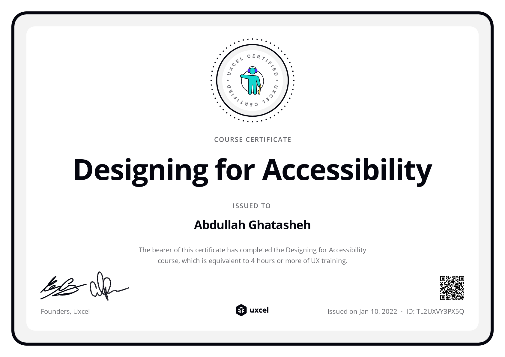 Abdullah Ghatasheh's certificate
